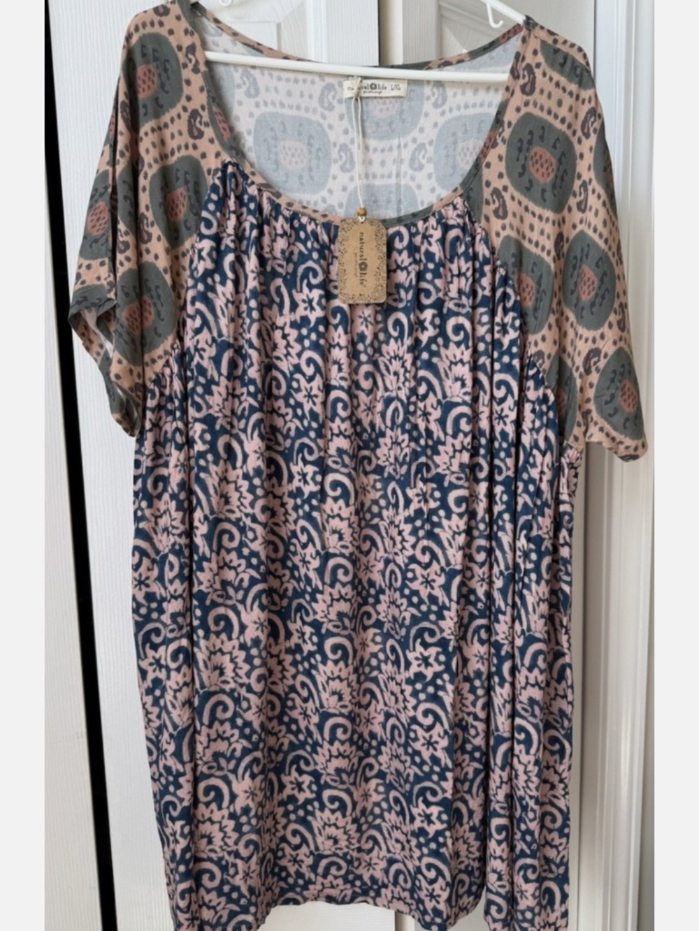 NATURAL LIFE Pink and Navy Patterned Midi Dress